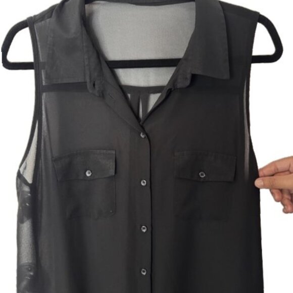 BCBGMaxAzria black sleeveless sheer button-down tunic top size M - Picture 3 of 5